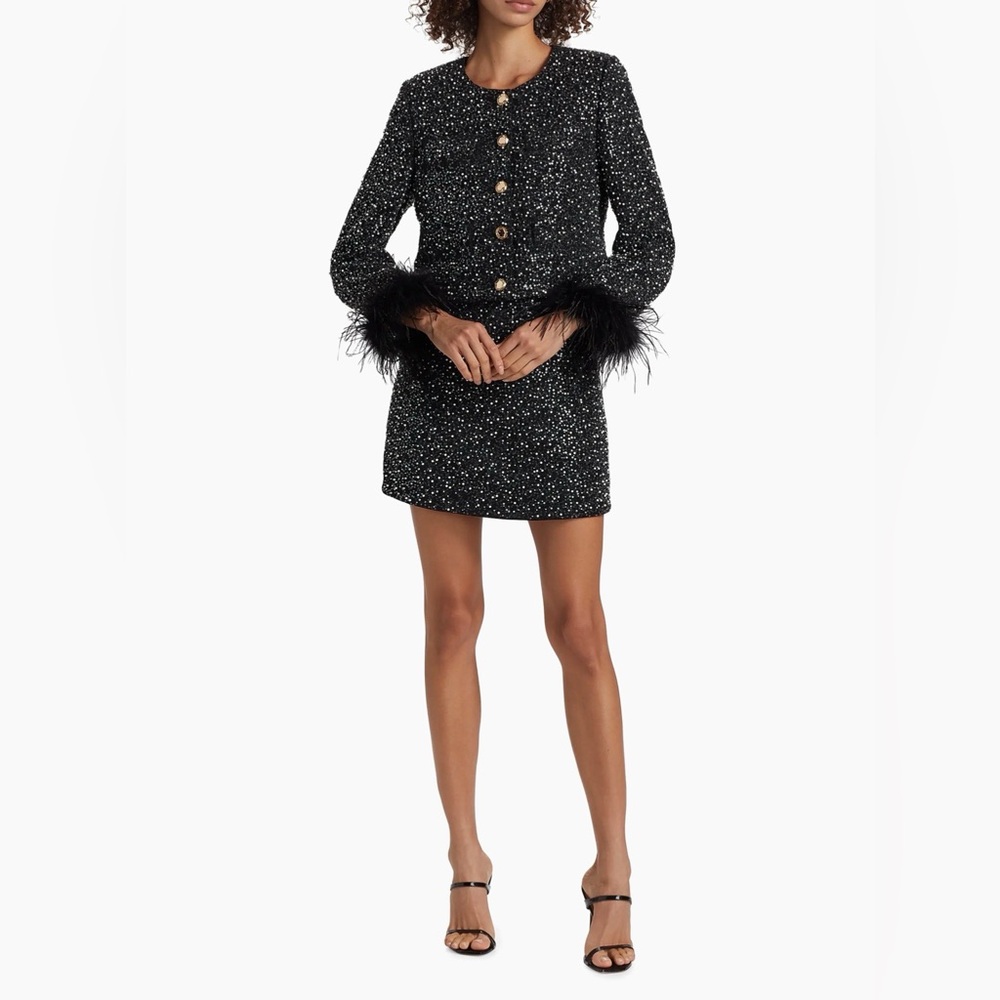 Milly Aya tweed‎ and feather sequin skirt set size 2